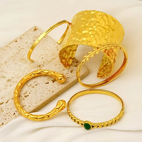 Bracciale Rigido In Acciaio Inossidabile Placcato Oro Every Day Is A Second Chance Pietra Verde Zircone Gioielli A Strati Da Donna