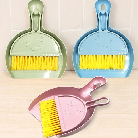 Mini Handheld Broom And Dustpan Desktop Cleaning Tool Plastic Smile Face For Keyboard Desk Office