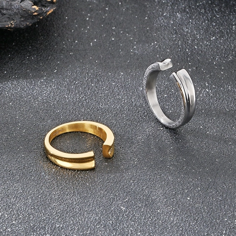 Anello A Fascia Da Uomo Acciaio Inossidabile 316L Scanalatura A V Placcato Oro Aperto Regolabile Stile Minimalista Gioielli