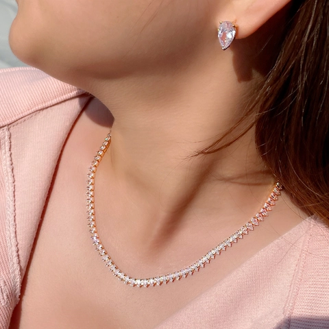 Luxury Pear Cut Zirconia Jewelry Set Copper Electroplated Tennis Necklace And Water Drop Earrings Bridal Wedding Jewelry