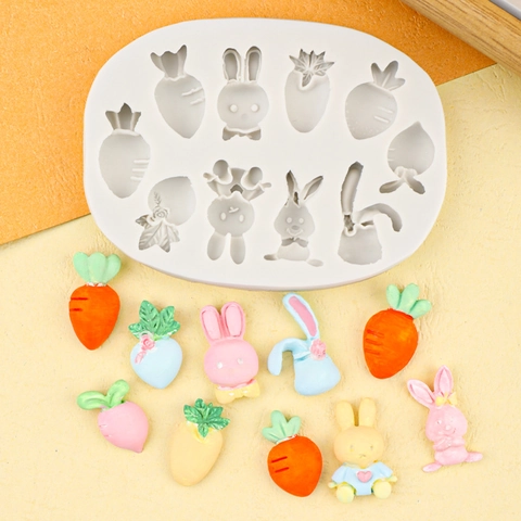 Rabbit Carrot Silicone Mold Cartoon DIY Baking Cake Decorating Chocolate Resin Casting Clay Craft Tool