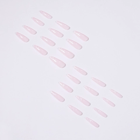 Long Coffin Press On Nägel Nude Rosa Weiß Marmor Welle Design Glänzende Künstliche Fingernägel Für Frauen