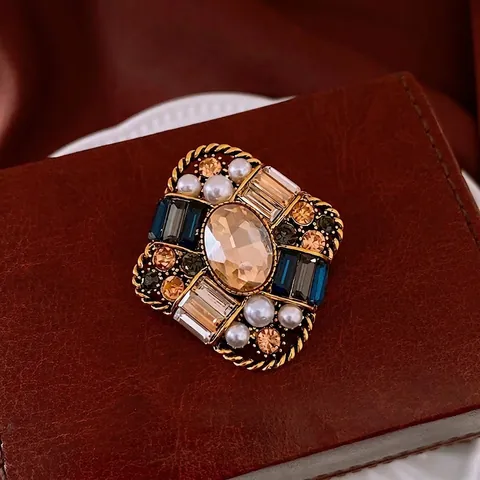 Broche Rombo Barroco Vintage Para Mujer Aleación Diamantes De Imitación Perla Artificial Falsa Cristal Estilo Palacio Joyería De Lujo