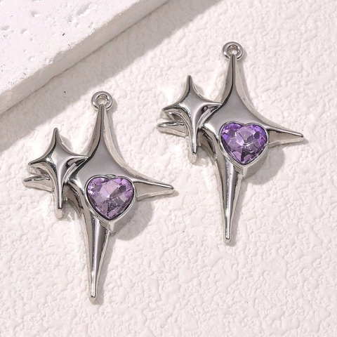 Ciondoli In Lega Viola Stella Croce Cuore Farfalla Ciondoli Per DIY Collana Orecchino Creazione Gioielli Accessorio