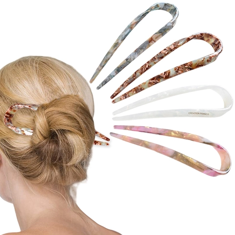 Horquilla Para El Pelo En Forma De U De Acetato De Celulosa Con Patrón De Mármol Estilo Francés Para Mujeres