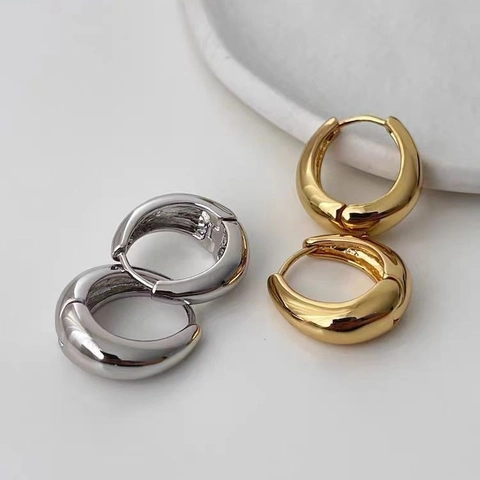 Orecchini a Cerchio Ovali in Rame Minimalisti per Donna Semplice Fibbia per Orecchio in Metallo Lucido Oro Argento Gioielli