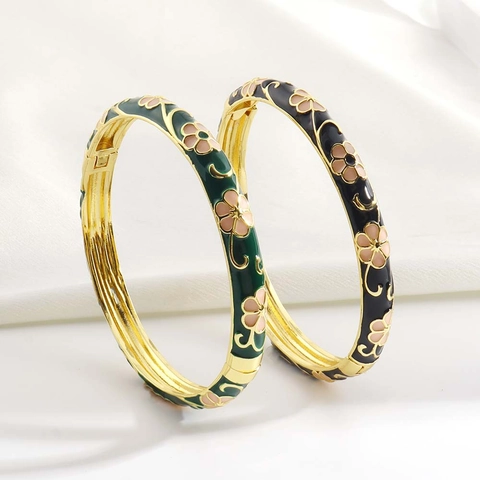 Bracciale Rigido In Smalto Vintage Rame Cloisonné Floreale Rosa Stile Etnico Gioielli Con Cerniera Regalo Per Donne
