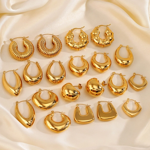 Chunky Hoop Ohrringe Edelstahl Poliert Geometrisch U Form Französischer Retro Stil Schmuck Für Damen