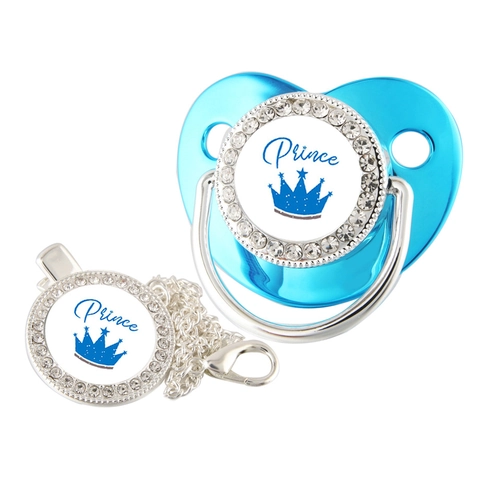 Schnuller Und Clip Kette Strass Krone Muster Lebensmittelqualität Silikon Kleinkind Luxus Bling Prinz Prinzessin
