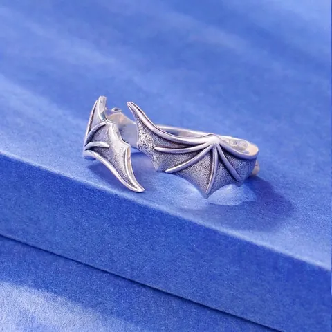 Vintage Gothic Duivelsvleugels Open Ring Voor Mannen Koperen Vleermuisvleugels Verstelbare Vingerring Punk Dark Style Sieraden Cadeau