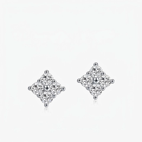 Moissanite Flower Stud Earrings With 925 Sterling Silver Earring Post Elegant Rhombus Design Sparkling Jewelry For Women