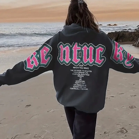 Women Oversized Hoodie Letter Print Long Sleeve Vintage American Streetwear Pullover Sweatshirt