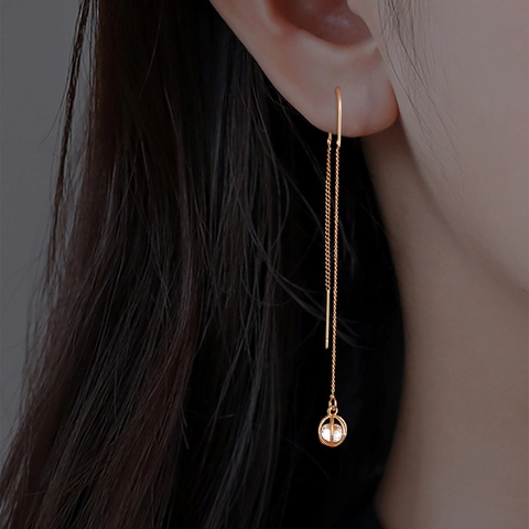 Pendientes De Enhebrador De Circón Para Mujer Cadena Larga De Cobre Con Colgante De Linterna Hueca Joyería
