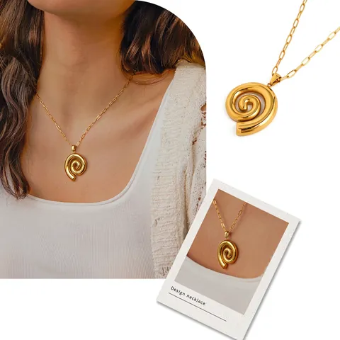 Collar Con Colgante De Espiral Chapado En Oro De 18K Acero Inoxidable Cadena De Clip Diseño De Vórtice Geométrico Joyería