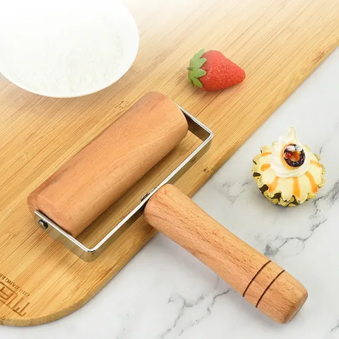 Beech Wood Rolling Pin Stainless Steel Frame Manual Dough Roller For Baking Pizza Pasta Dumpling Skin