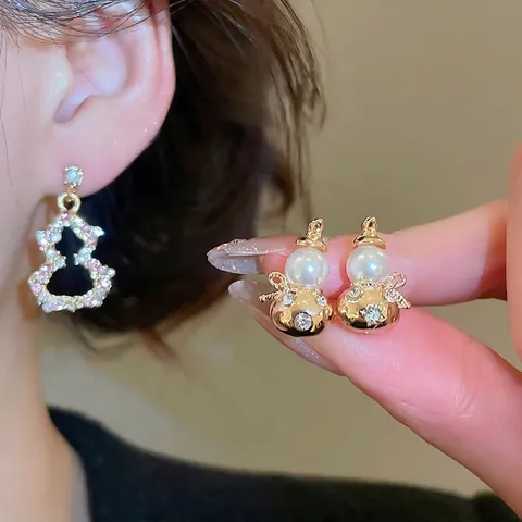 Pendientes De Botón Elegantes Wulu Gourd Con Poste De Plata Esterlina 925 Incrustaciones De Diamantes De Imitación Perla Artificial