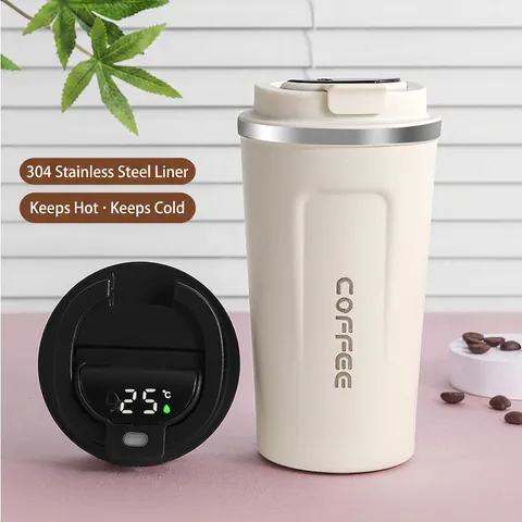 Stainless Steel Coffee Mug Vacuum Insulated Smart Temperature Display Leakproof Travel Thermal Cup Portable Insulated Bottle