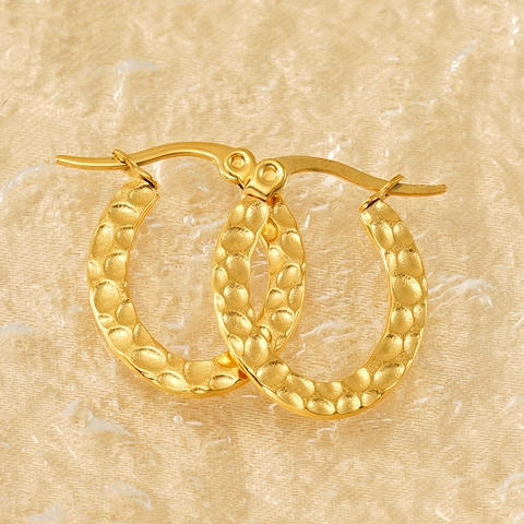 Pendientes De Aro Ovalados Chapados En Oro De 18 Quilates Acero Inoxidable Textura Martillada Vintage Elegante Para Mujer