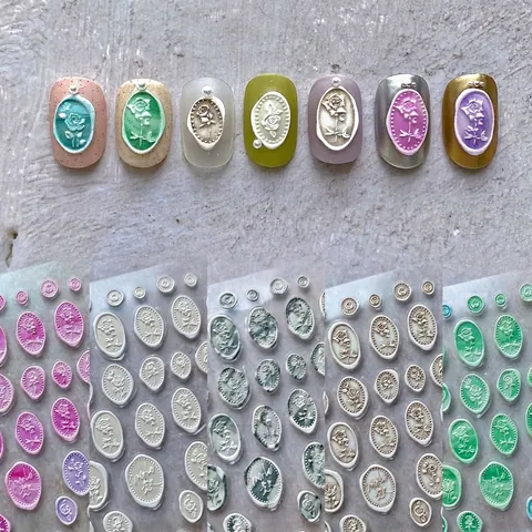 Reliëf Nagelkunst Stickers Roos Bloemen Zegellak Stijl Vintage Elegante Franse Manicure DIY Decoratie Voor Vrouwen