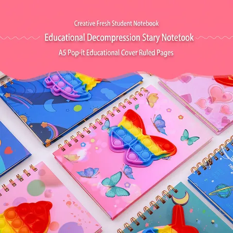 A5 Spiralnotizbuch Mit Silikon Pop It Fidget Toy Stressabbau Cartoon Einhorn Dinosaurier Thema Für Kinder Studenten