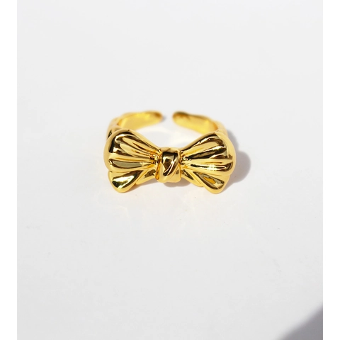 Anello Aperto a Fiocco 3D Minimalista per Donna Ottone Placcato Oro Reale Anello Regolabile Stile Dolce Gioielli di Moda