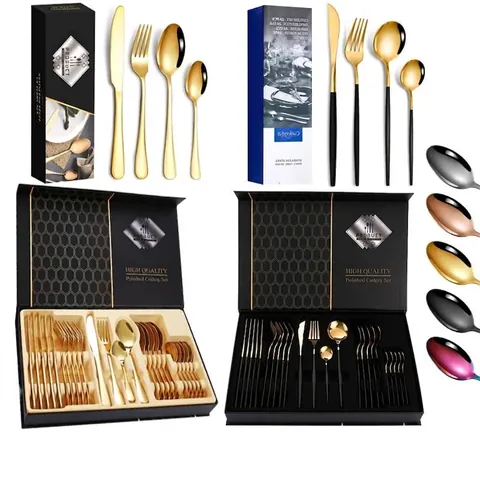 Stainless Steel Flatware Knife Fork Spoon Dinner Cutlery Mirror Polished Modern Luxury Tableware Gift Boxed