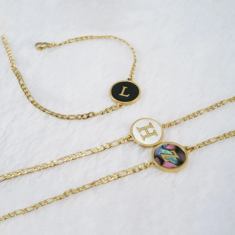 Roestvrijstalen Letter Armband 18K Verguld Schelp Emaille Ronde Hanger Figaro Ketting Mode Sieraden Voor Dames