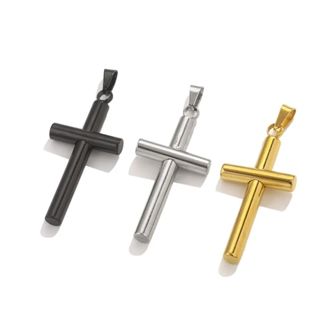 Minimalistischer Kreuzanhänger Aus Edelstahl Halsketten Zubehör Vergoldet Zylindrisch Religiöser Modeschmuck