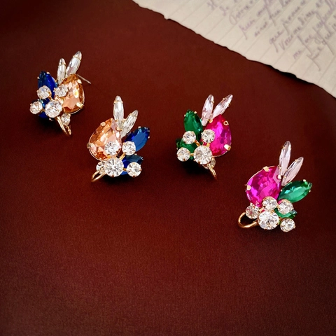 Orecchini A Lobo Floreali Lega Strass Geometrici Goccia Con Perno In Argento Sterling 925 Francese Retro Elegante Donne
