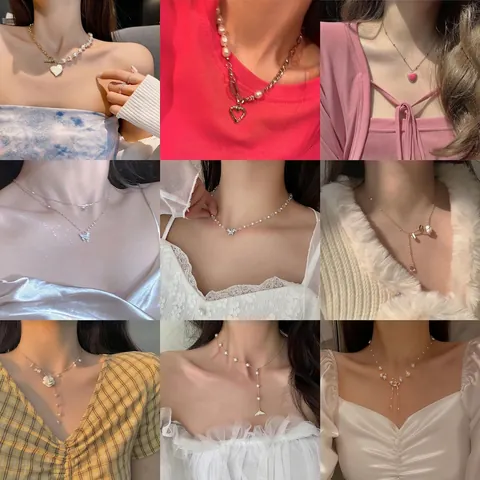 Collana Con Ciondolo A Cuore E Farfalla In Künstliche Perle Di Lega Gioielli A Catena In Stile Coreano Elegante Per Donna