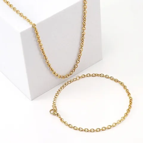 Bijoux En Acier Titane Plaqué Or Collier Et Bracelet Maille Jante Style Punk Minimaliste Mode Pour Hommes Et Femmes