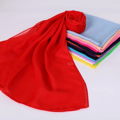 Women Lightweight Chiffon Scarf Solid Color Long Soft Sun Protection Scarf Shawl Fashion Polyester Hair Scarf Elegant Accessory
