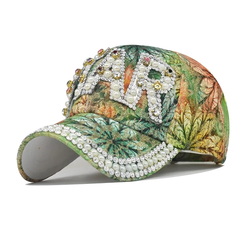 Casquette De Baseball Coton Jacquard Avec Künstliche Perle Strass Étoile Colorée Imprimé Floral Réglable Chapeau Luxe Femmes Hommes