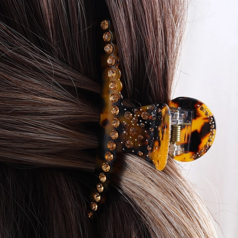 Grote Haarklem Acetaat Luipaard Schildpadprint Met Glinsterende Steentjes Voor Dagelijkse Styling Vrouwen