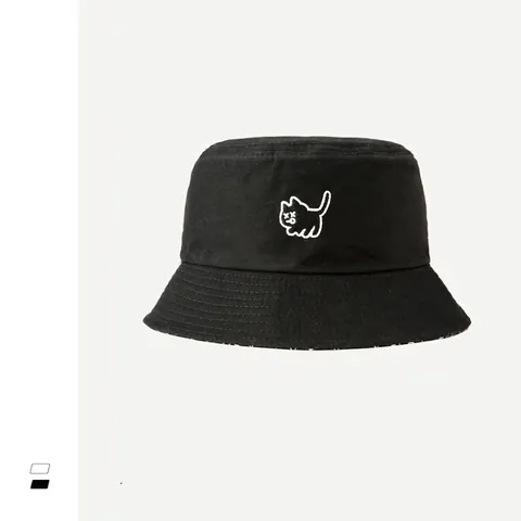 Cotton Wende Fischerhut Katzenstickerei Cartoon Druck Sonnenschutz Lässige Streetwear Anglerhut Unisex
