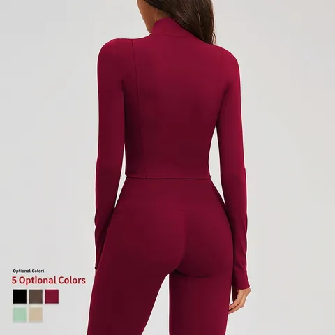 Outfit De Yoga Fitness Para Mujer Nylon Spandex Chaqueta Con Cremallera Cuello Alto Y Leggings Cintura Cruzada Correr