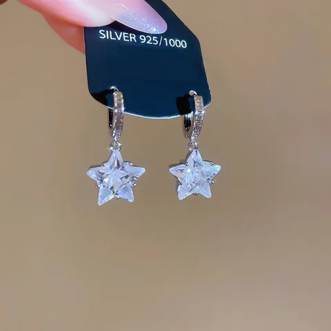 Stern Anhänger Creolen Zirkon Und 925 Sterling Silber Ohrstecker Mode Einfacher Leichter Luxus Damenschmuck