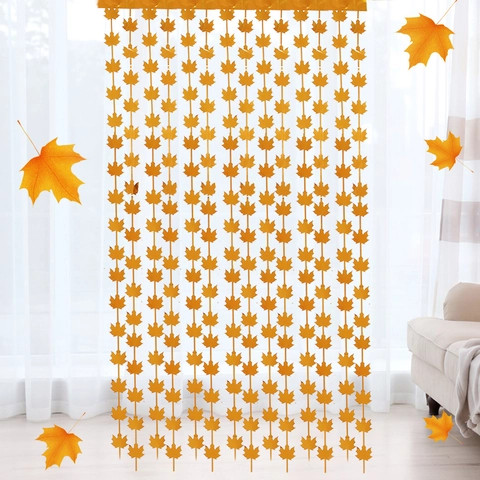 Thanksgiving Maple Leaf Foil Fringe Curtain Autumn Harvest Party Backdrop Fall Decoration Metallic PET Tinsel Door Curtain For Home Festive