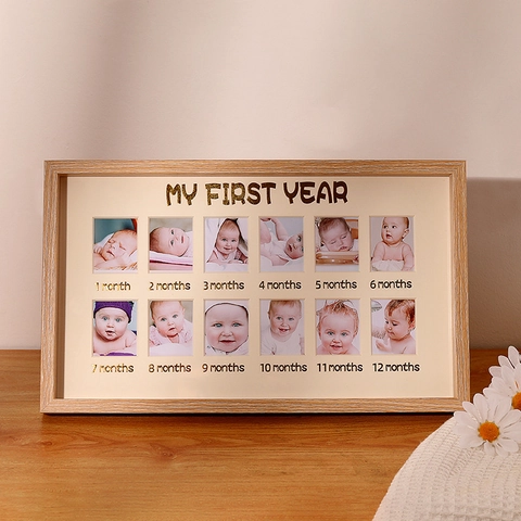 My First Year Baby Photo Frame 12 Month Growth Record MDF Wood Keepsake Desktop And Wall Mount Newborn Commemorative Gift