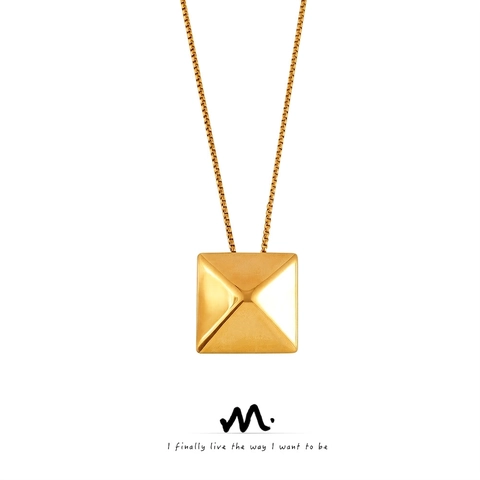 Geometric 3D Cubic Pyramid Pendant Necklace Titanium Steel 18K Gold Plated Minimalist Hip Hop Chic Jewelry For Women