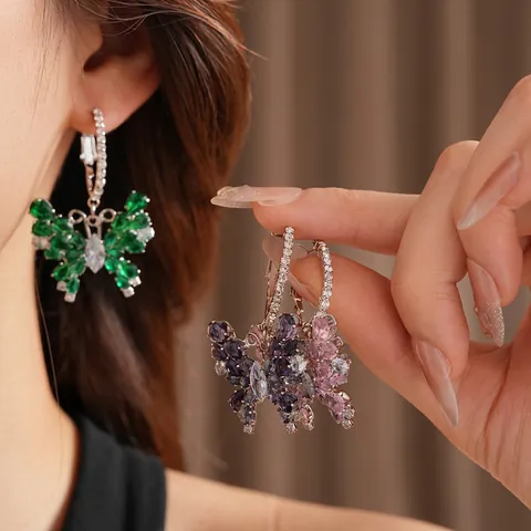 Boucles D Oreilles Pendantes Papillon Avec Zircon Incrusté Cuivre Et Tige En Argent Bijoux De Mode Élégants