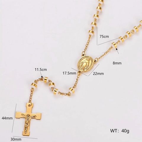 304 Collar De Rosario Católico De Acero Inoxidable Con Medalla Virgen María Retrato De Corazón Y Colgante De Cruz
