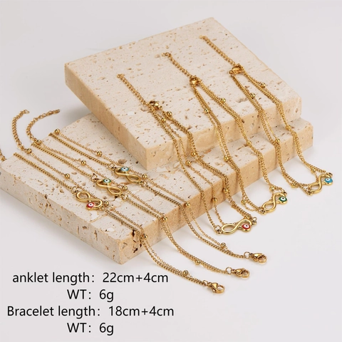 Dubbellaagse Boze Oog Infinity Armband Enkelbandje 304 Roestvrij Staal Kralen Boho Sieraden Dames