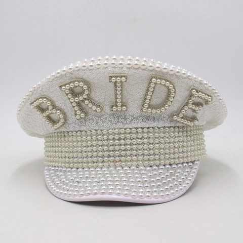 Sombrero De Capitán De Novia Blanco Con Lentejuelas Y Perlas Artificiales Artificiales Para Despedida De Soltera Boda Militar