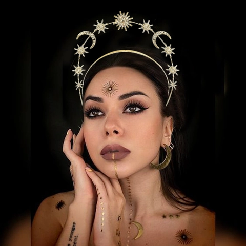 Barock Sonnen-Göttin Stern Mond Stirnband Legierung Strass Himmlische Krone Haarschmuck Für Hochzeit Party Damen Schmuck