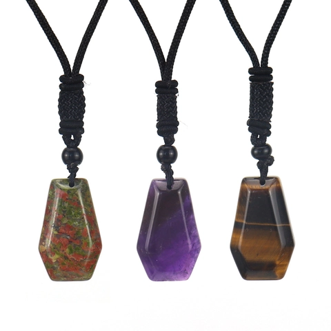 Collana Con Pendente Esagonale In Pietra Naturale Cristallo Curativo Ametista Occhio Di Tigre Corda Intrecciata A Mano Gioielli