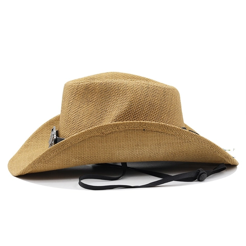 Western Cowboy Straw Hat Wide Brim Sun Protection Breathable Outdoor Beach Hat With Eagle Badge For Men Women
