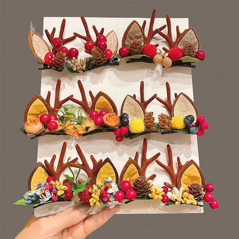 Weihnachts Geweih Haarspangen Rentier Horn Haarnadeln Mit Zapfen Beeren Plüsch Ohren Für Festliche Party Haarschmuck Dekoration