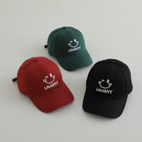 Kids Baseball Cap Cotton Smiley Face Embroidery Sun Protection Breathable Adjustable Outdoor Hat For Boys And Girls