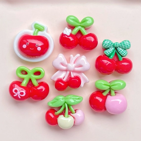 Mini Cherry Charms Resin Fruit DIY Jewelry Making Accessories For Hair Clips Phone Case Decoration Sweet Style Flatback